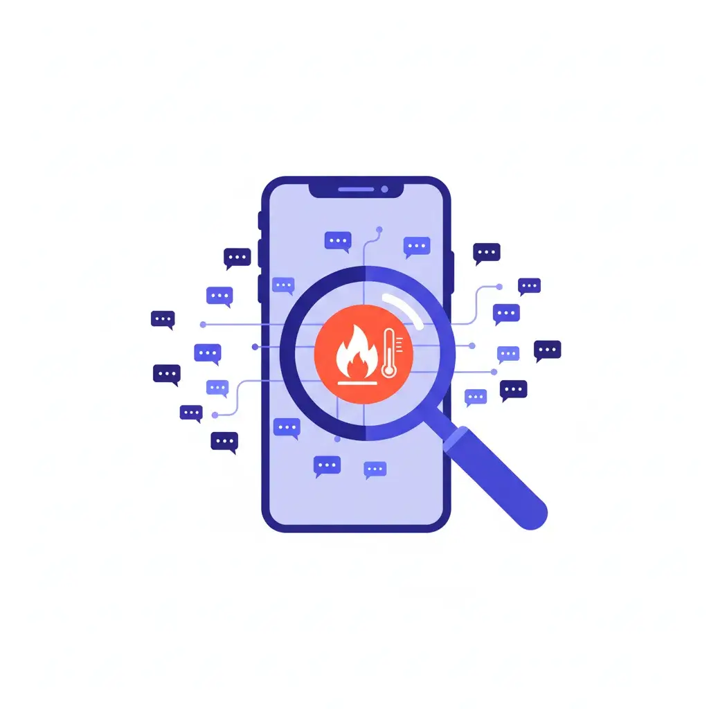 Data visualization showing the detection of 'heating' keywords within 45,000 YouTube comments using YT Finder analysis tool.